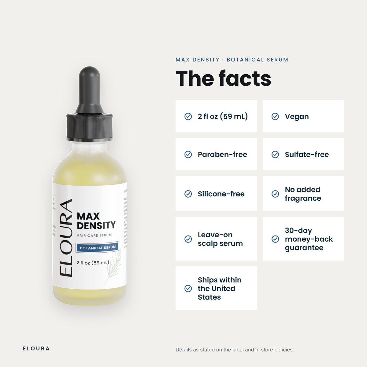 Eloura Max Density botanical serum, facts