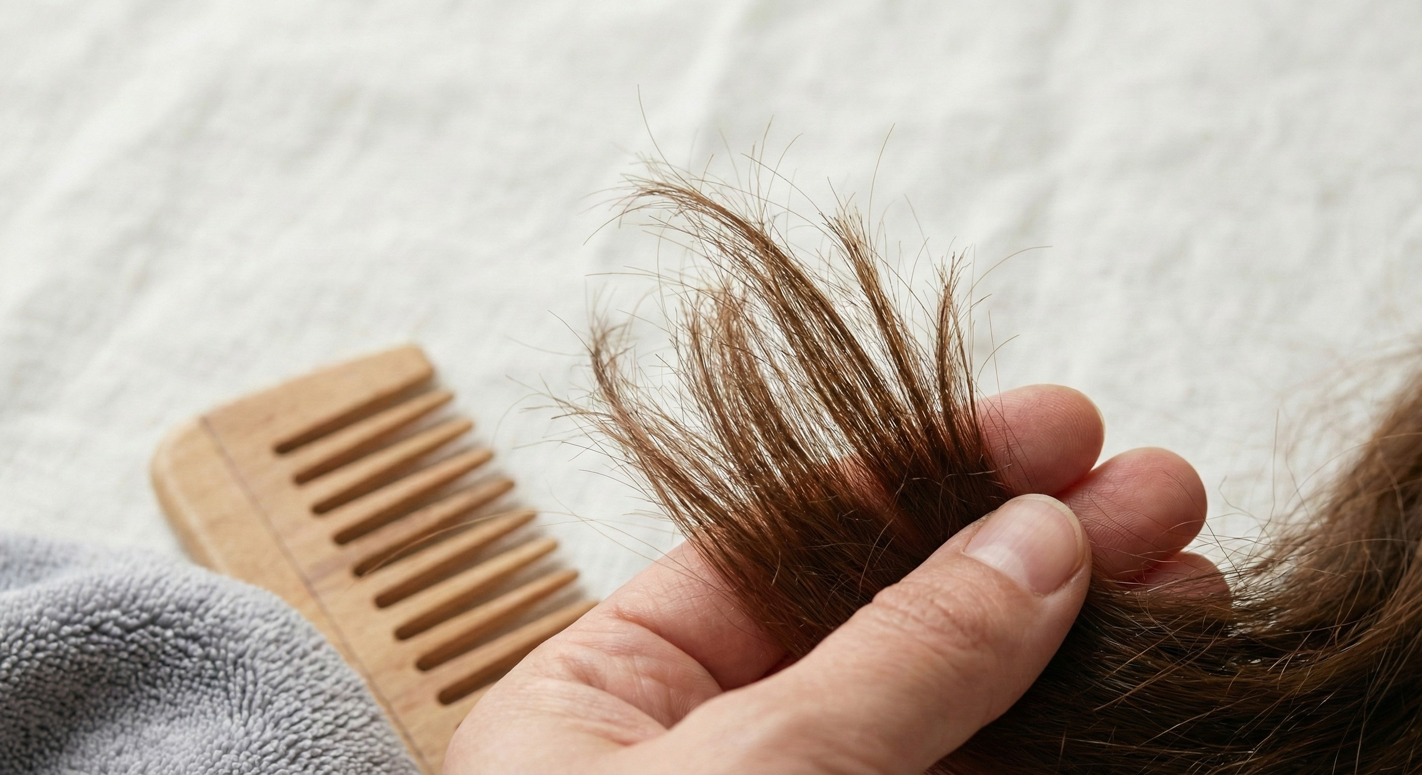 Close-up of split ends and fraying that can prevent hair from growing longer
