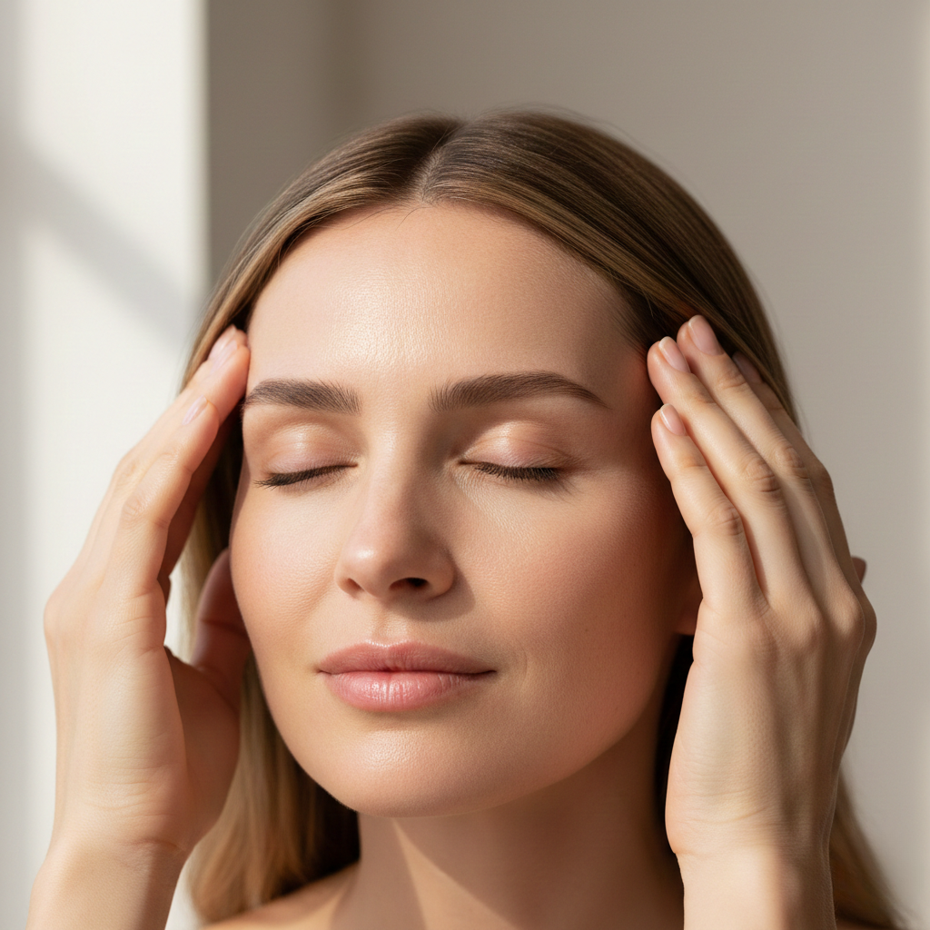 Adult woman massaging scalp with fingertips to calm itching and reduce scratching