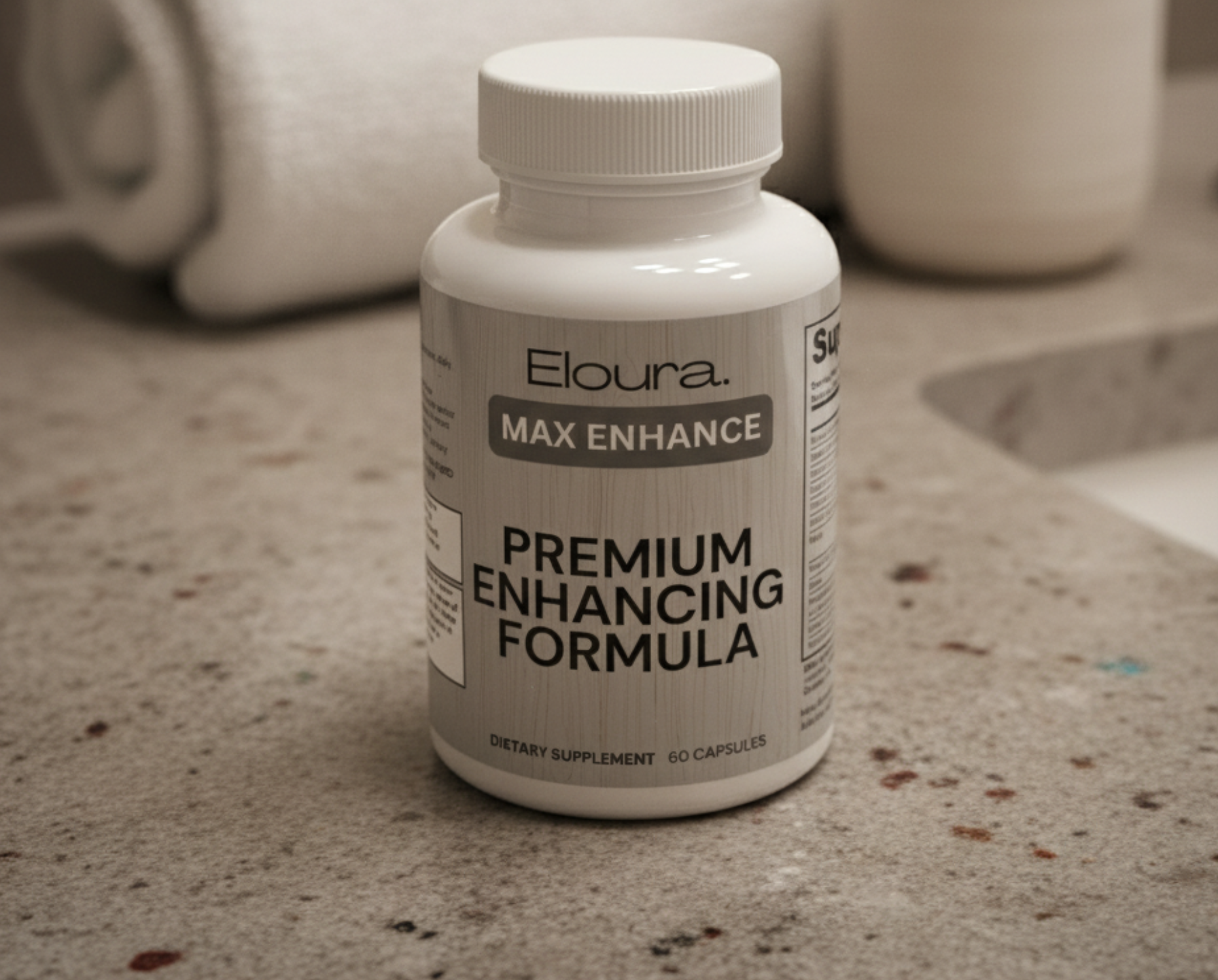 Customer review photo of Eloura Max Enhance hair growth supplement bottle on bathroom counter